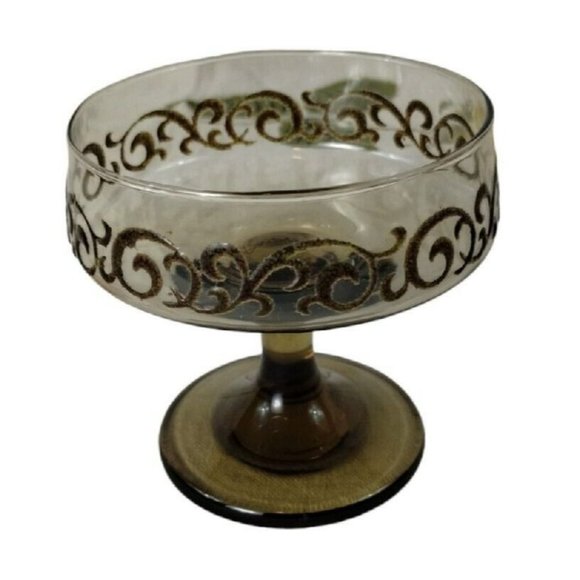 Vintage Libbey Brown Swirl 1970s Prado 2 Piece Champagne Goblets Dessert Bowls - Picture 2 of 16